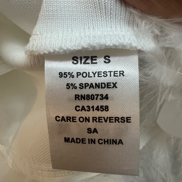 FLIRTY FAUX FEATHER TRIM PLUNGING LONG SLEEVE MINI BANDAGE DRESS - WHITE - Picture 5 of 5